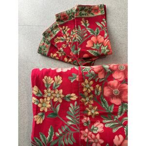 Vintage April Cornell Red Floral Tablecoth with matching napkins 94x58